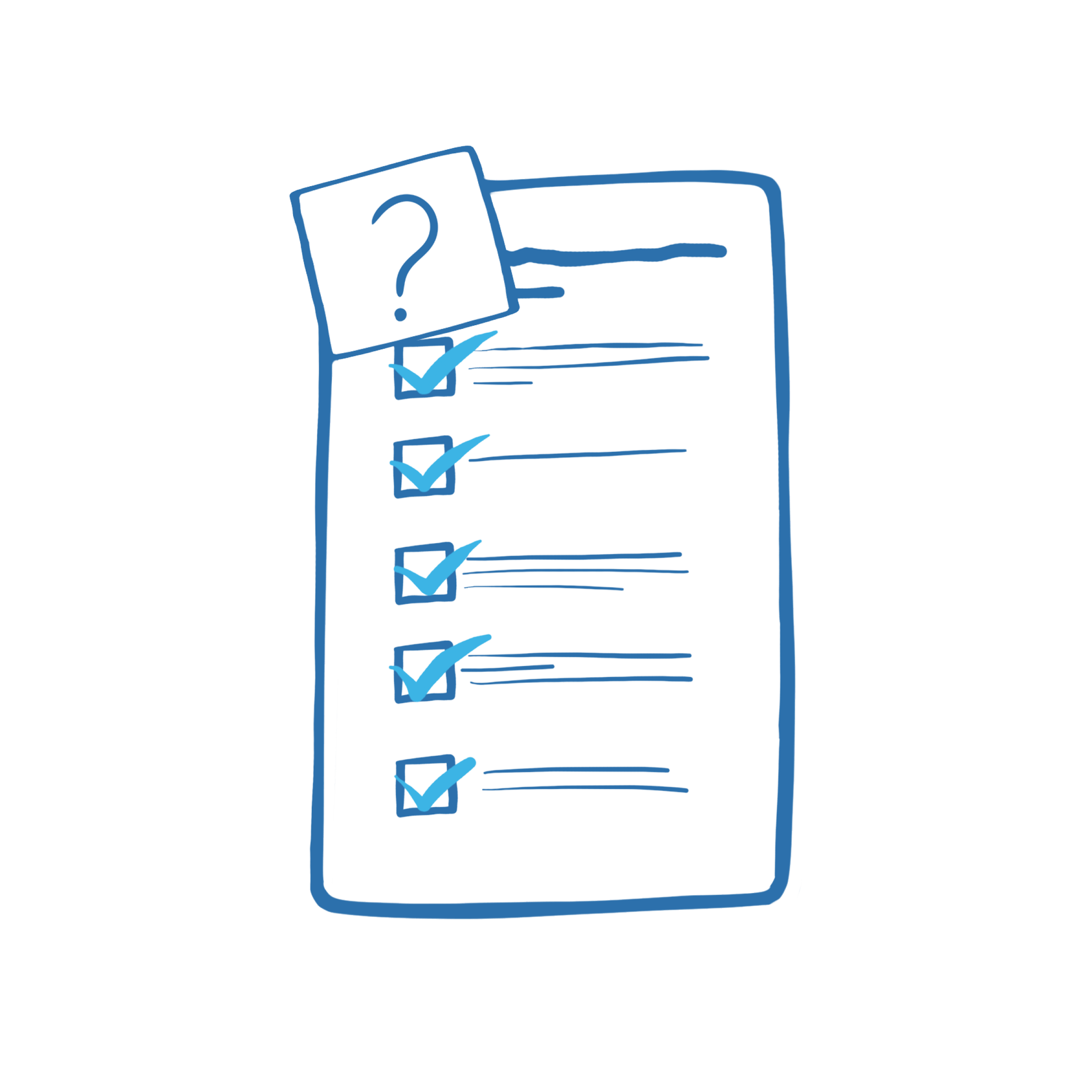 Illustrierter Fragebogen zur Therapievorbereitung mit ausgefüllten Checkboxen