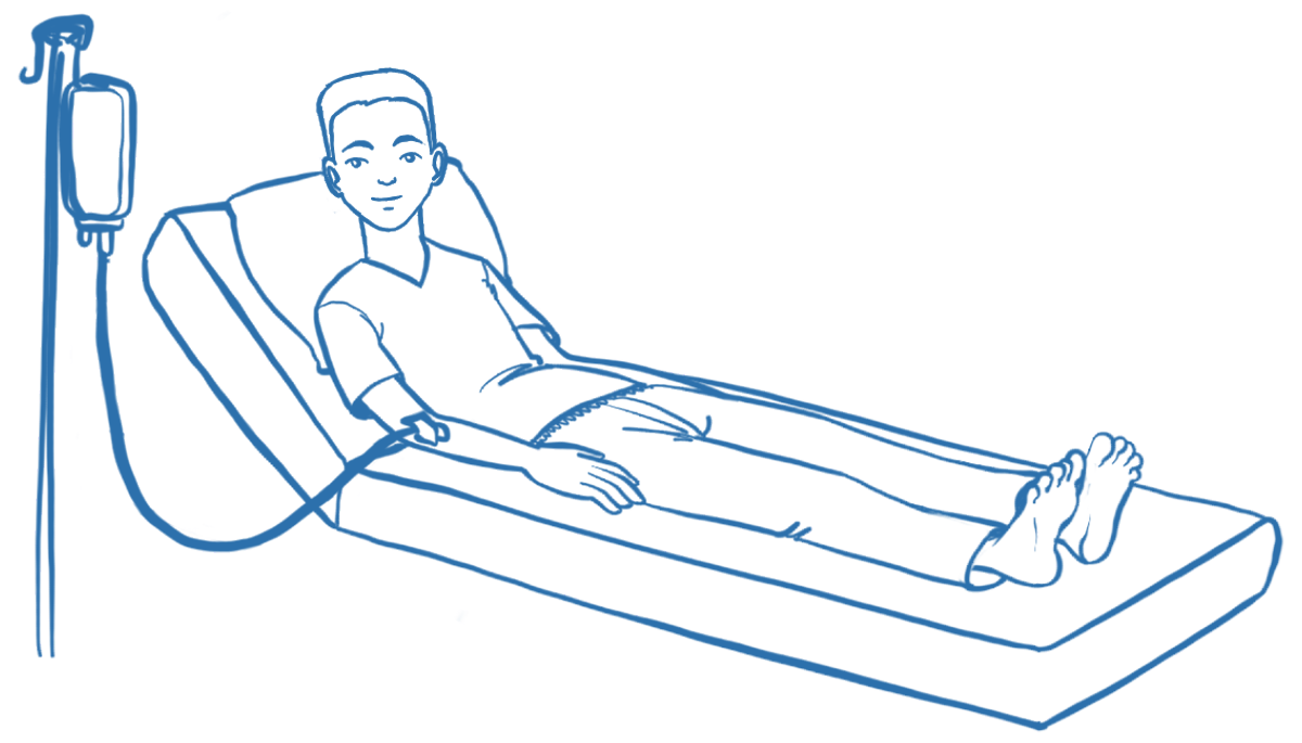 Illustration eines liegenden Patienten während einer Infusion
