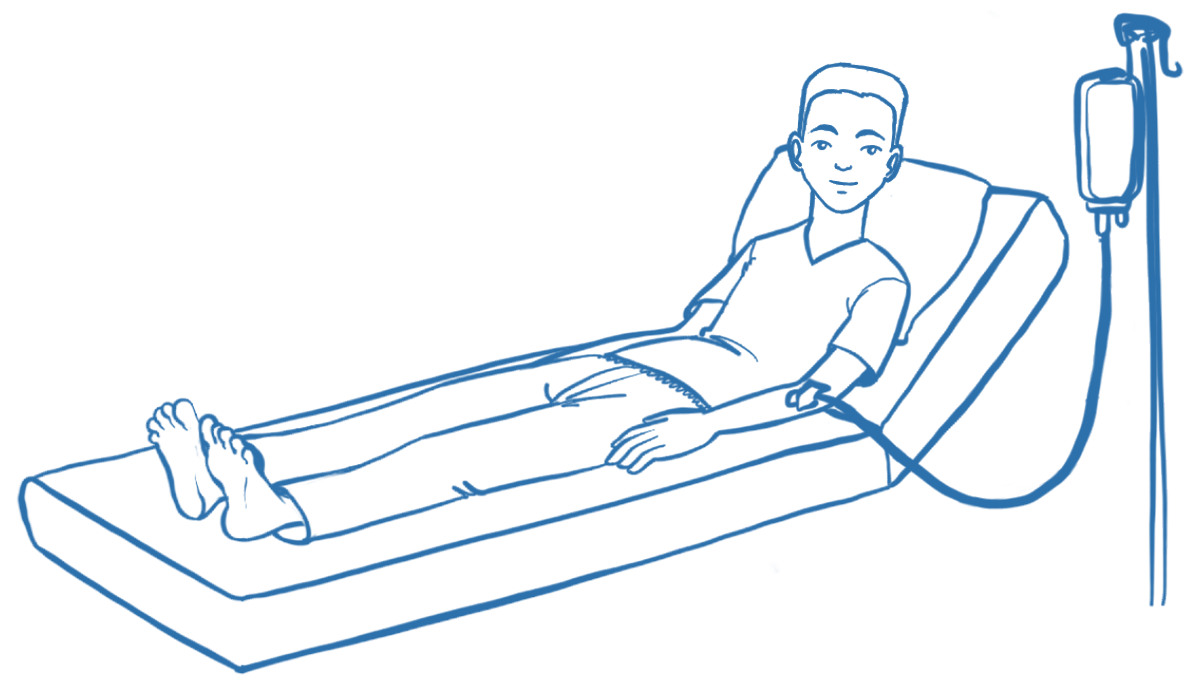 Illustration eines liegenden Patienten, der eine Infusion erhält