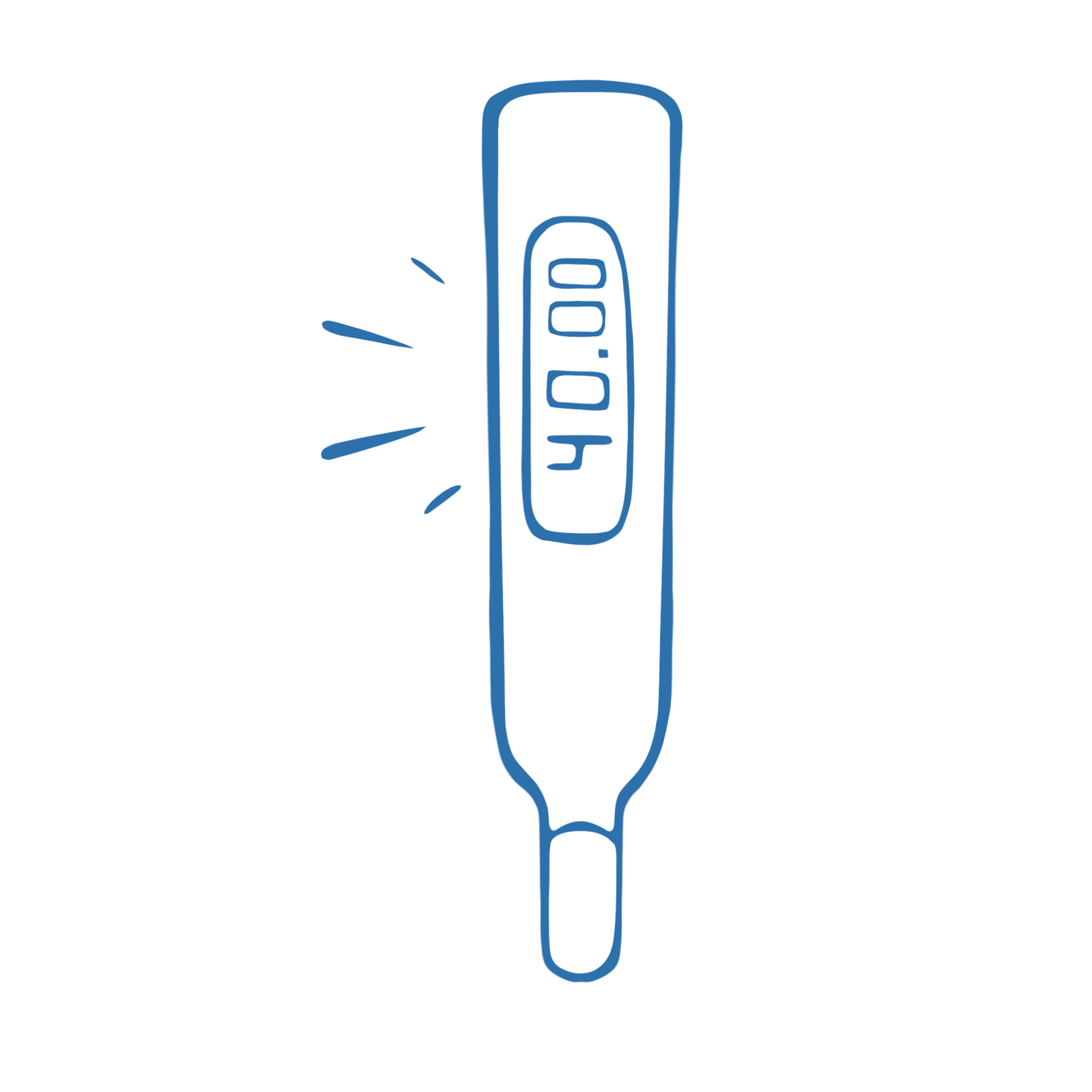 Illustriertes Fieberthermometer, auf dem eine Temperatur von 40° C angezeigt wird.