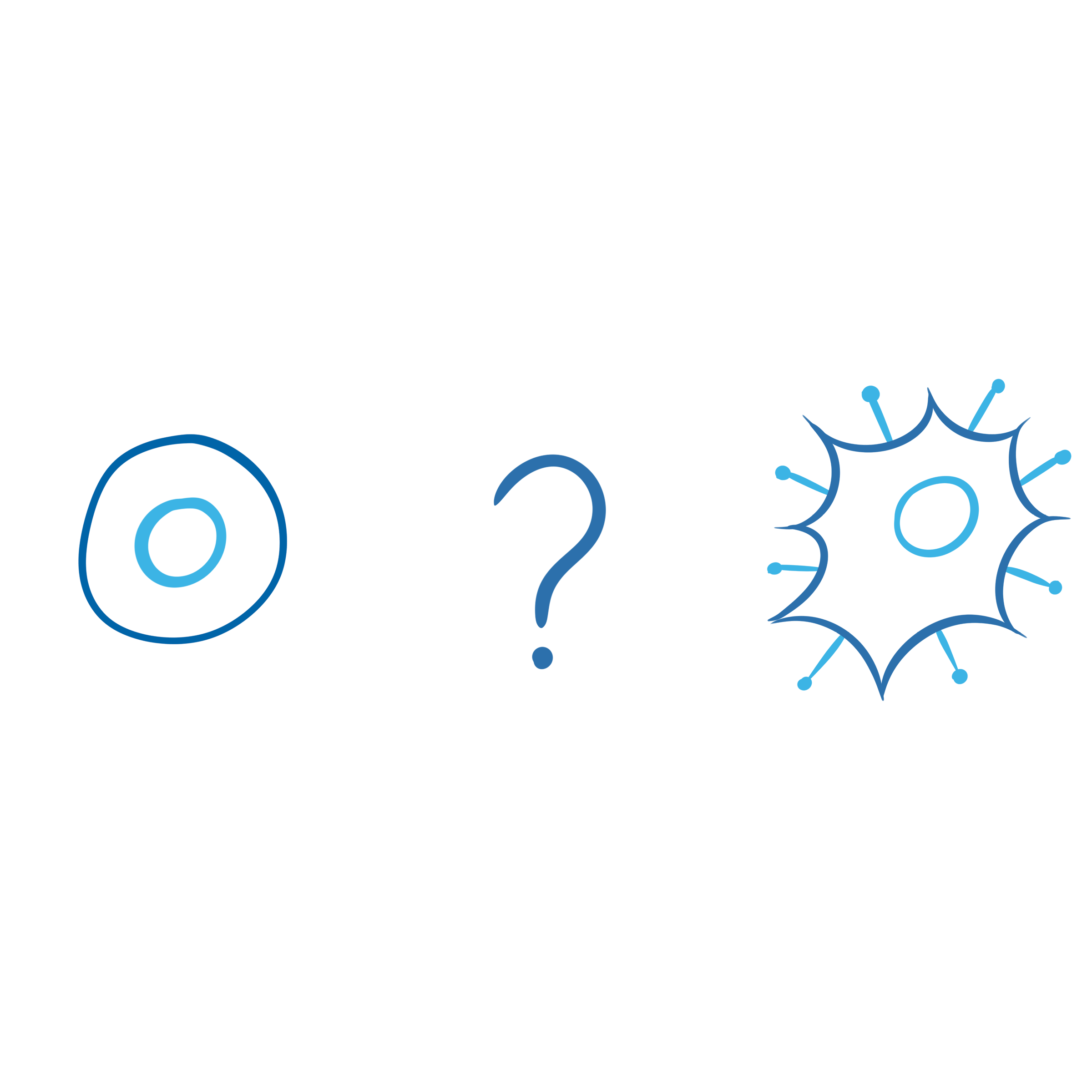 Illustration einer T-Zelle, die eine Krebszelle nicht als solche erkennt, symbolisiert durch ein Fragezeichen