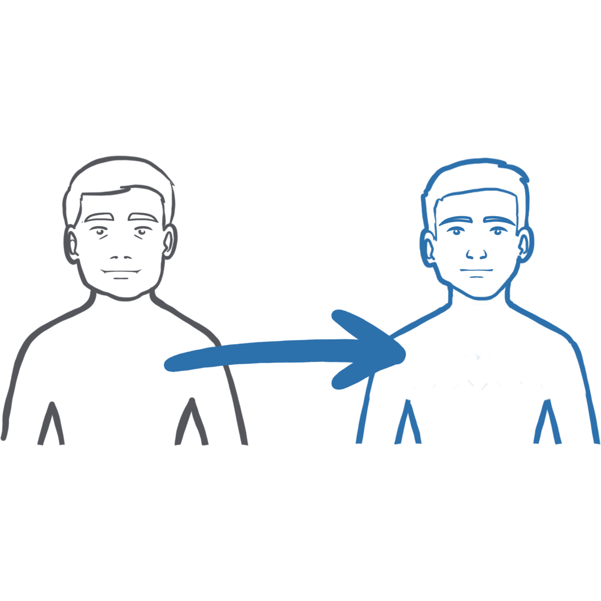 Illustration zweier Körper mit Pfeil von einer zur anderen Person zur Symbolisierung der allogenen Stammzelltransplantation.